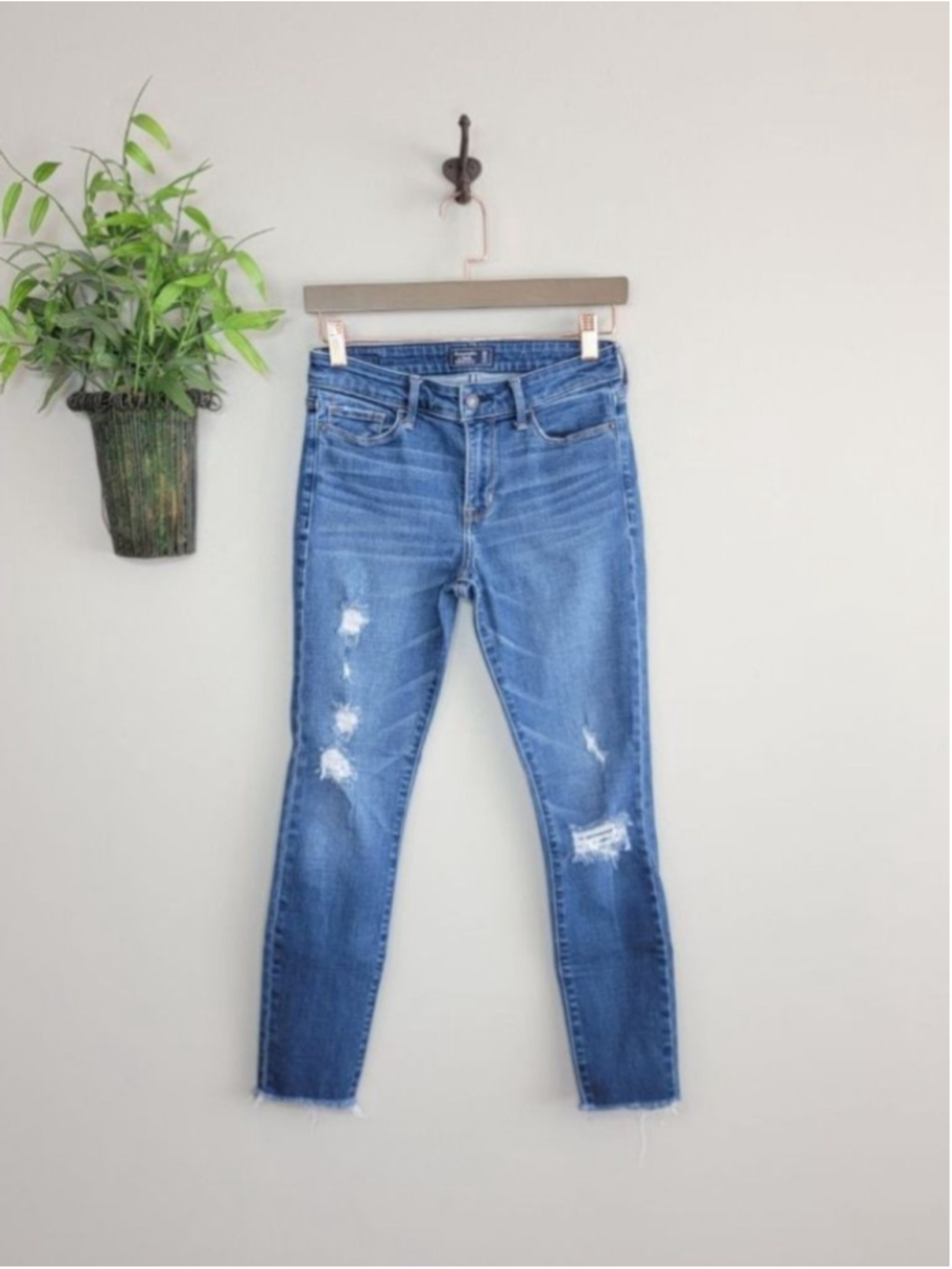 AF 0 Abercrombie & Fitch Harper Ankle Skinny Jeans Ripped Medium Blue low Rise